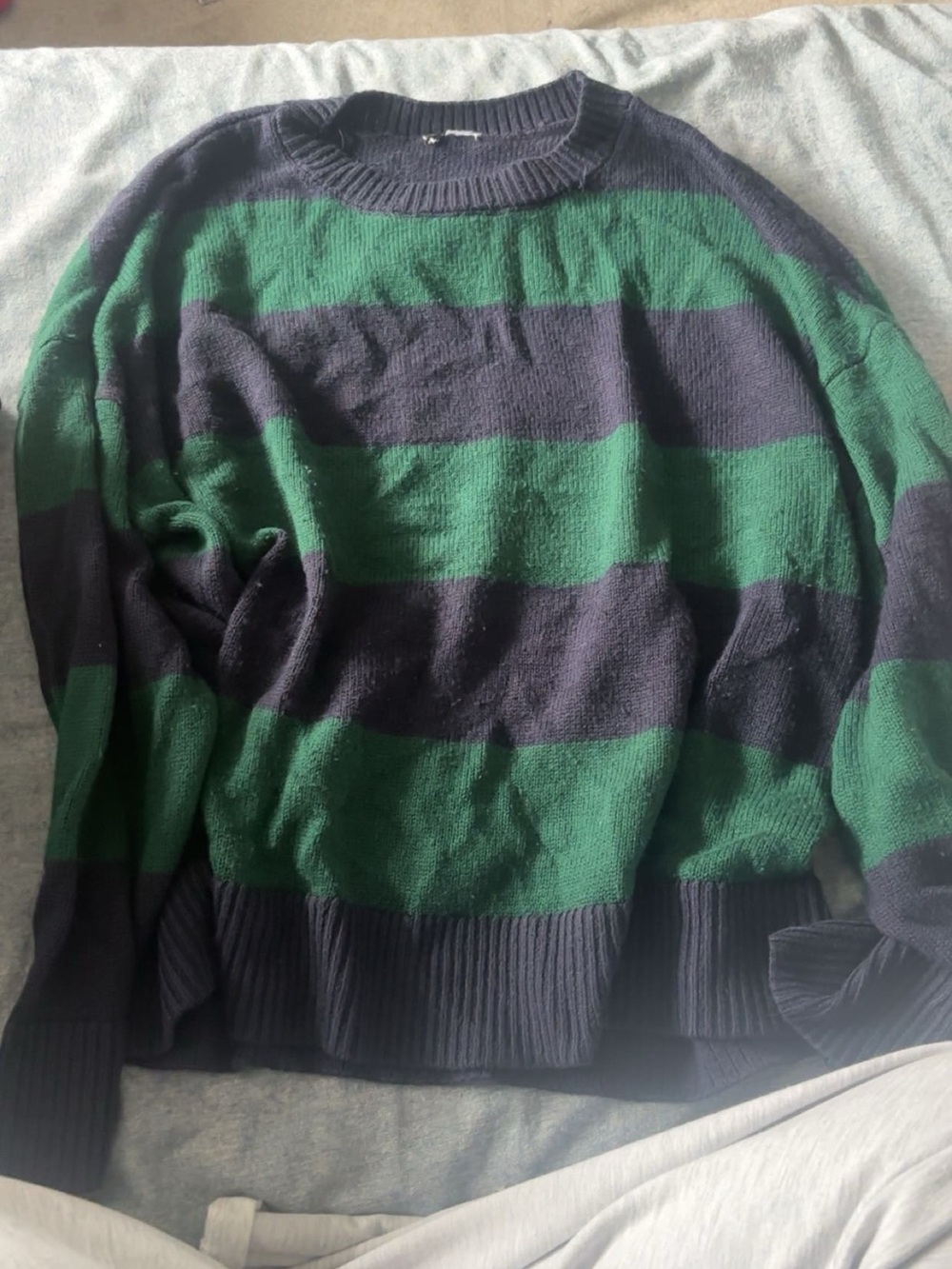Urban Planet Green and Navy Striped Crewneck Sweater